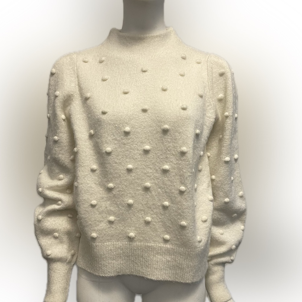 Womens Sweater Pom Pom Lantern Sleeve Sweater